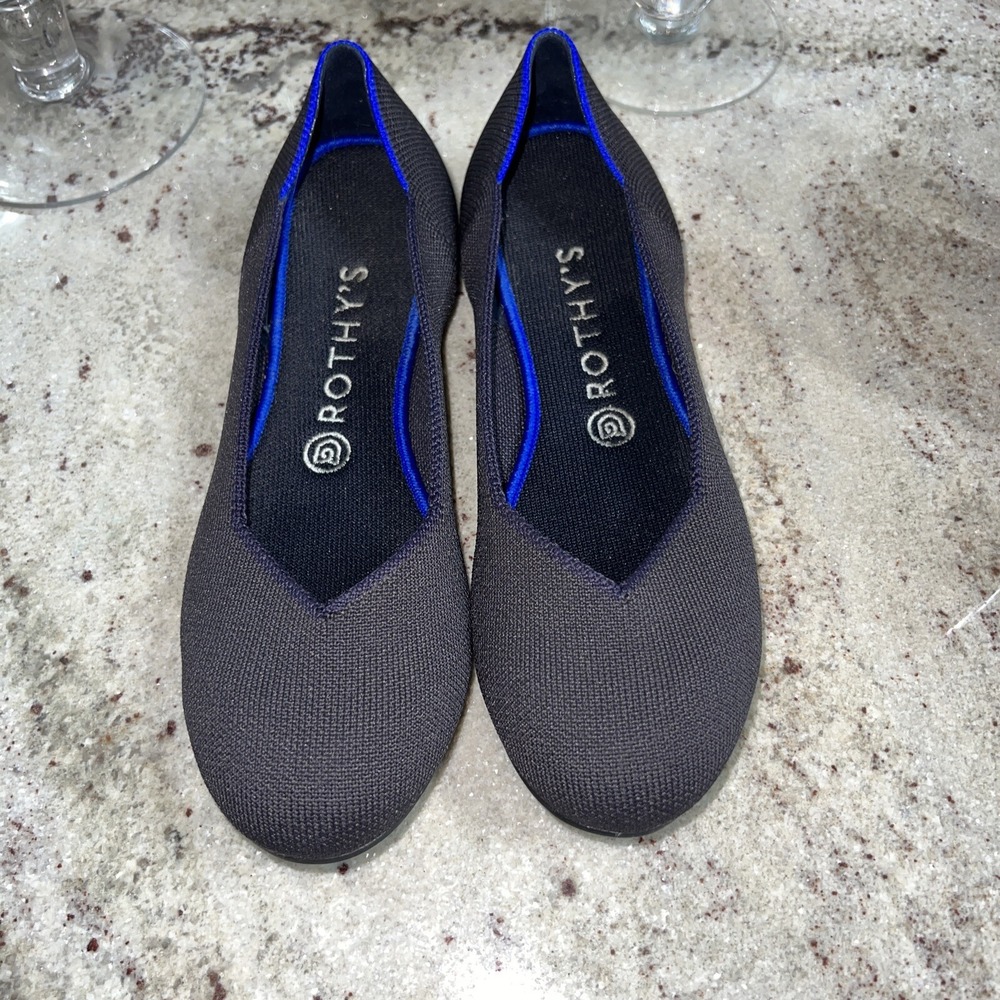Rothys Grey The Point Flats Womens 8.5 Blue Halo Pointed Toe Shoes